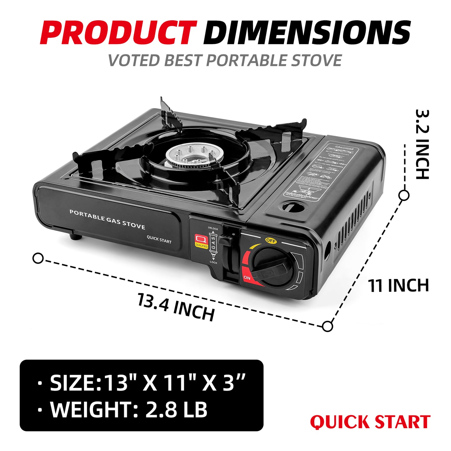 Portable Stove – High BTU, Professional Quality, Portable, with Carry Case, High Performance, Electronic Ignition, Brass Burner, Double Wind Guard + Butane Fuel Cylinders (Stove + 4 Pack Butane Fuel)