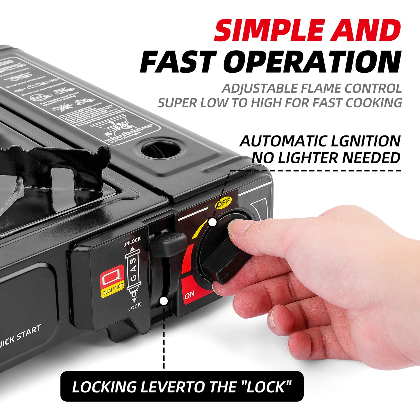 Portable Stove – High BTU, Professional Quality, Portable, with Carry Case, High Performance, Electronic Ignition, Brass Burner, Double Wind Guard + Butane Fuel Cylinders (Stove + 4 Pack Butane Fuel)