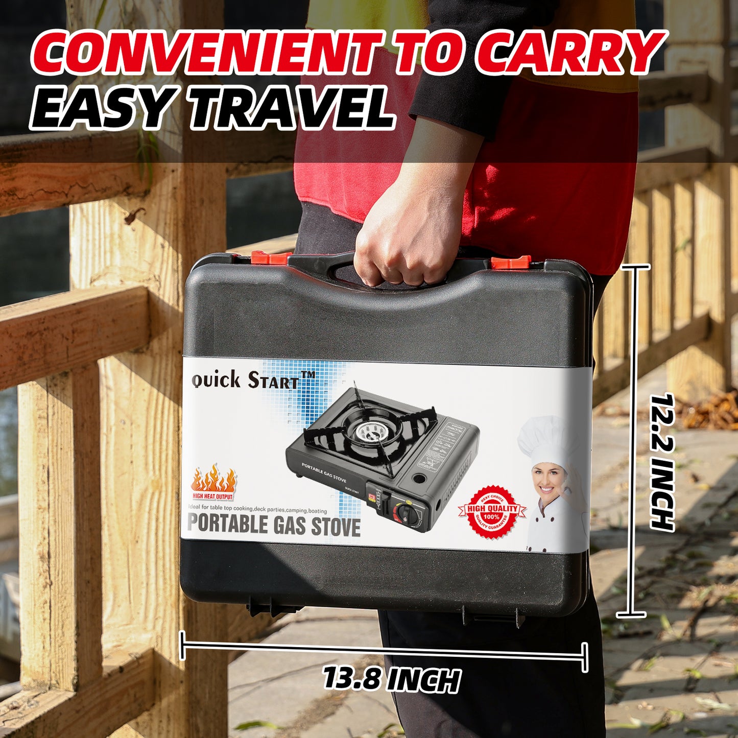 Portable Stove – High BTU, Professional Quality, Portable, with Carry Case, High Performance, Electronic Ignition, Brass Burner, Double Wind Guard + Butane Fuel Cylinders (Stove + 4 Pack Butane Fuel)