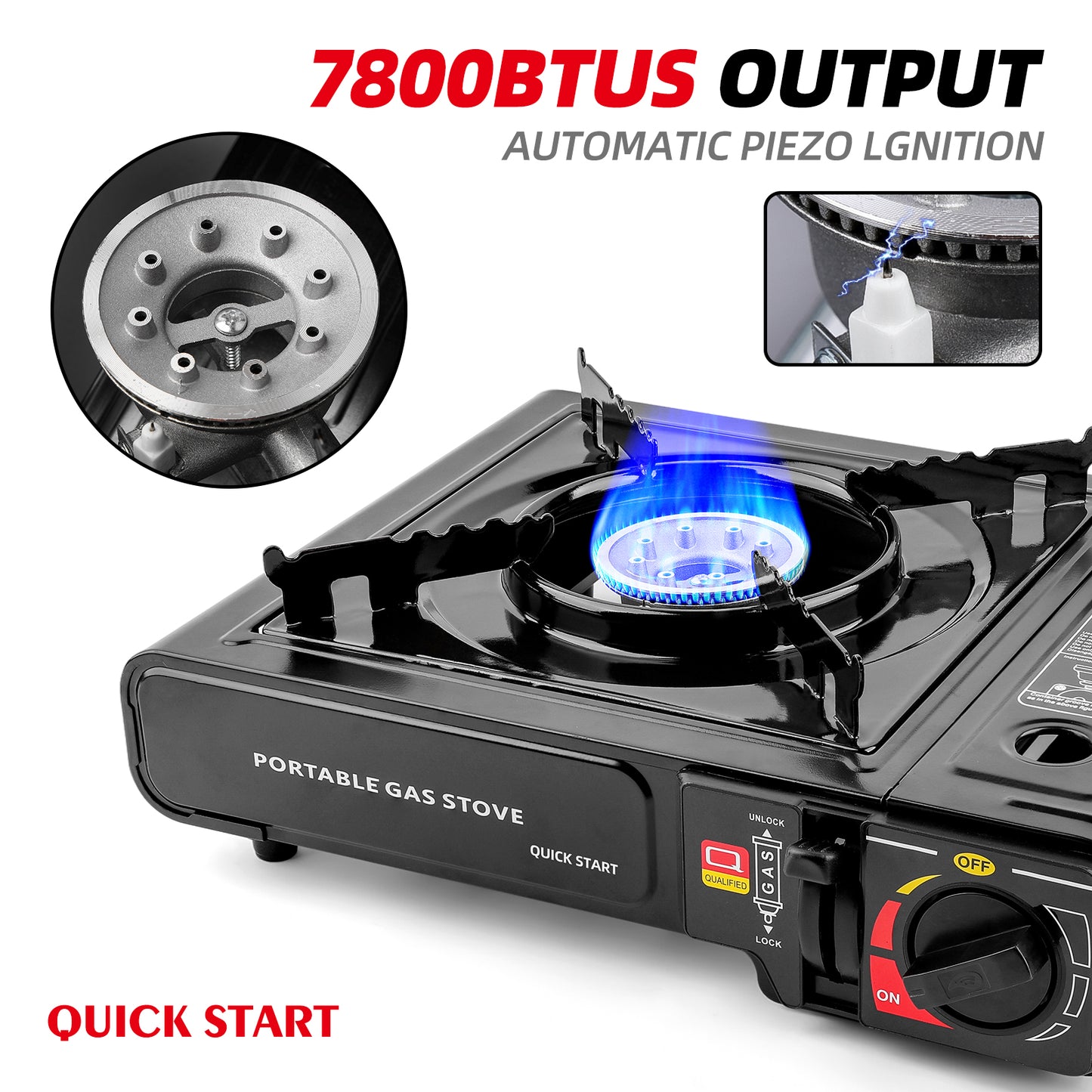 Portable Stove – High BTU, Professional Quality, Portable, with Carry Case, High Performance, Electronic Ignition, Brass Burner, Double Wind Guard + Butane Fuel Cylinders (Stove + 4 Pack Butane Fuel)